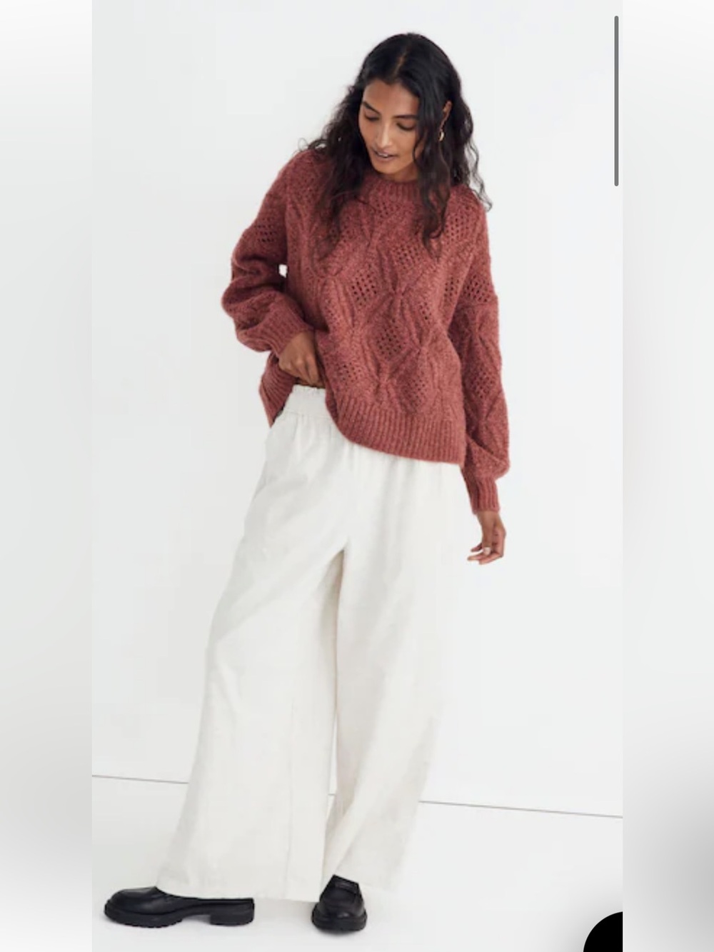 Madewell Cayden Pointelle Balloon-Sleeve Wool Blend Pullover Sweater - Medium